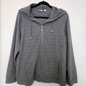 Zenergy by Chico's gray sweatshirt hoodie with‎ sparkle detail Size 2/L NWOT